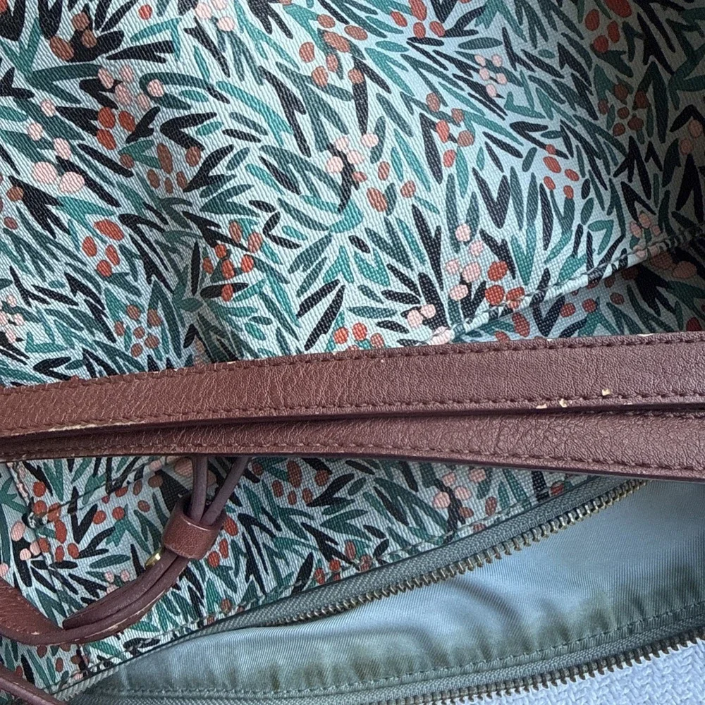 Fossil Tote Bag Floral Leather Strap Large Zip‎ Shoulder Rachel Purse Boho